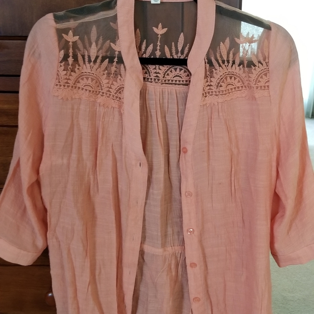 Coral light linen blouse